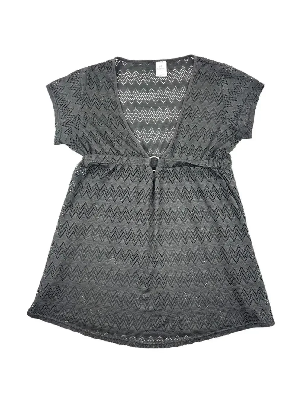 88 Madison Black Chevron Knit Mesh Beach Cover Up with Empire Waist